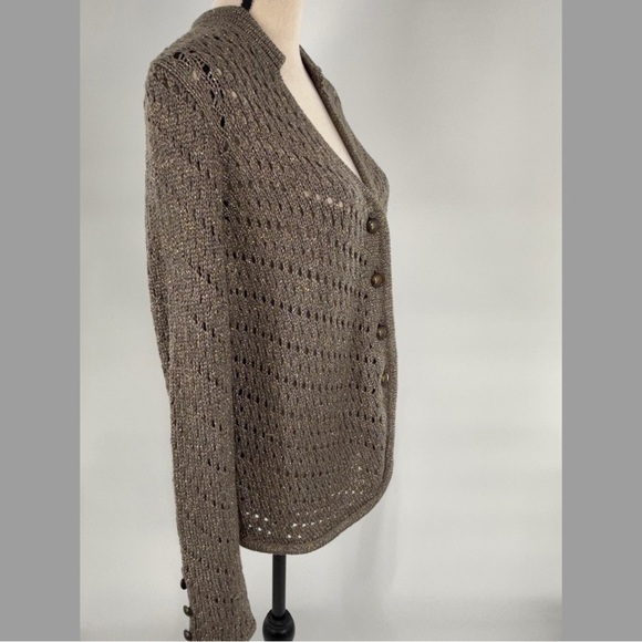 Chico’s Metallic Open-Stitch Knit Cardigan Sweater Jacket Size 1 NWT medium - Picture 8 of 11